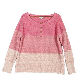 Sundance Avedon Sweater Womens Medium Pink Block Chunky Knit Henley Outdoor Cozy